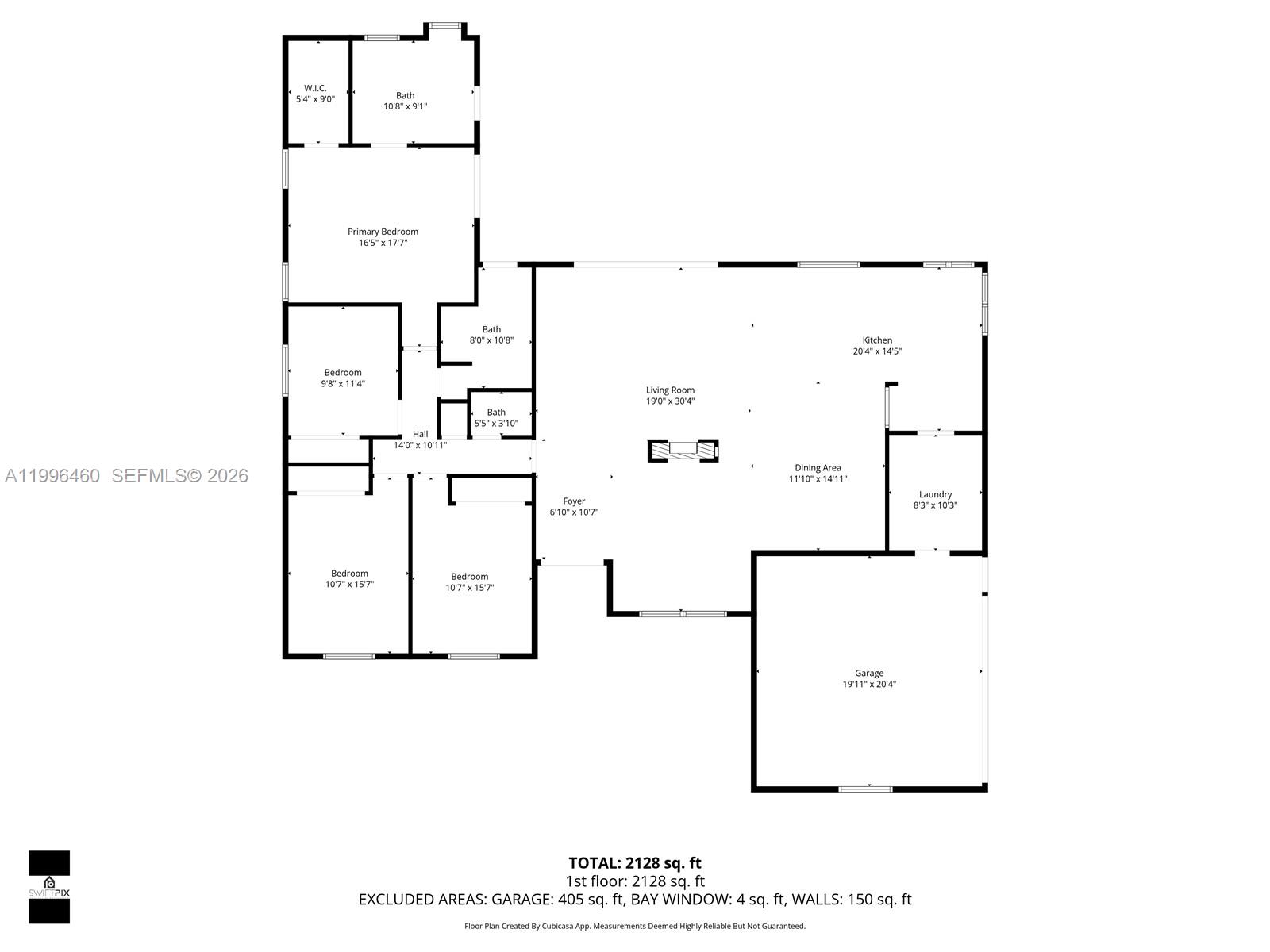 This is a floor plan for a single-story residential home with a garage — 18428 S 102nd Way S, Boca Raton FL 33498, BOCA RATON, FL