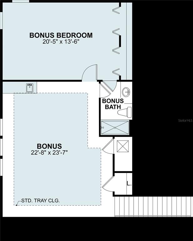 This floor plan shows a bonus bedroom, a bonus room with a tray ceiling, and a bathroom — 1734 SUTTONSET TRAIL, ZEPHYRHILLS, FL