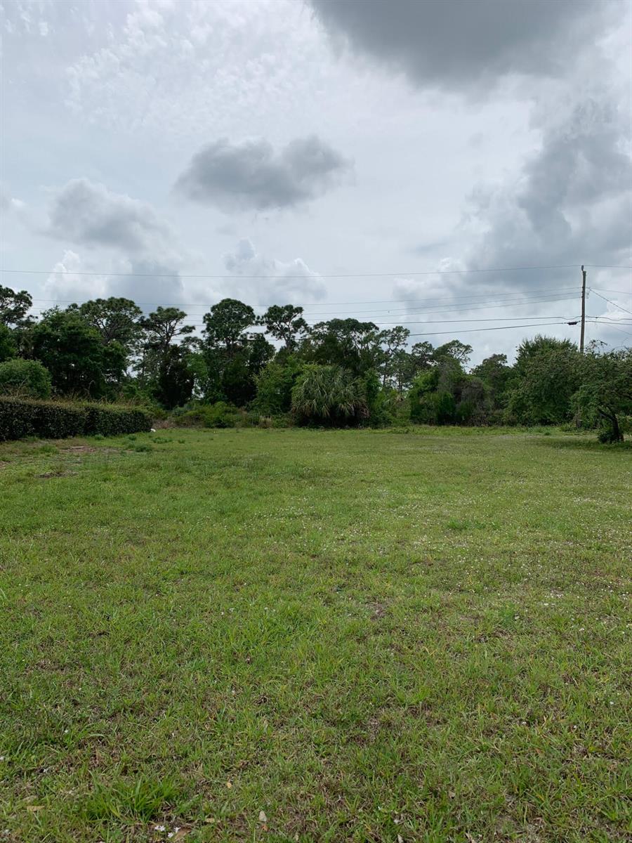A large, grassy vacant lot is bordered by trees under a cloudy sky — 8065 126th Street, Sebastian FL 32958, SEBASTIAN, FL