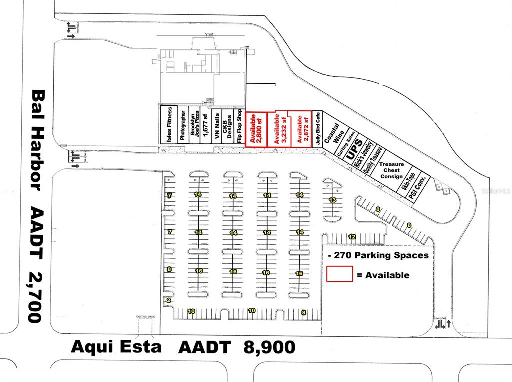 This is a site plan showing the layout of a retail shopping center and parking lot — 1125,1127,1131 BAL HARBOR BOULEVARD UNIT 1125, PUNTA GORDA, FL