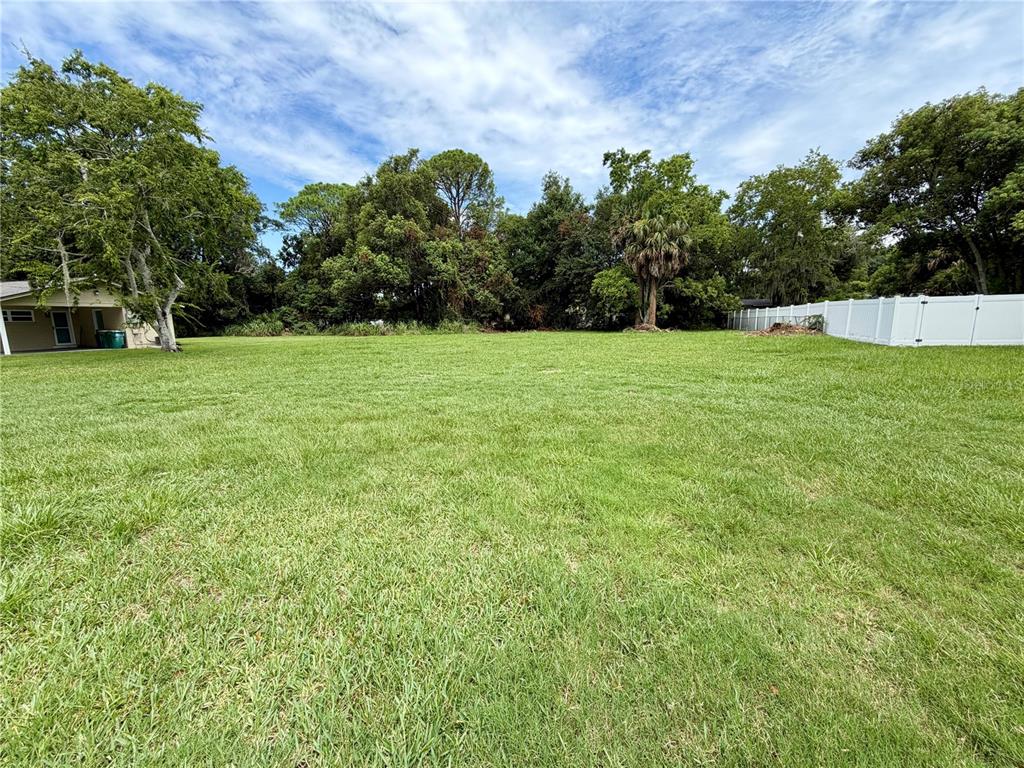 A large, grassy residential lot features mature trees and a white vinyl privacy fence — VIRGINIA AVENUE, EUSTIS, FL