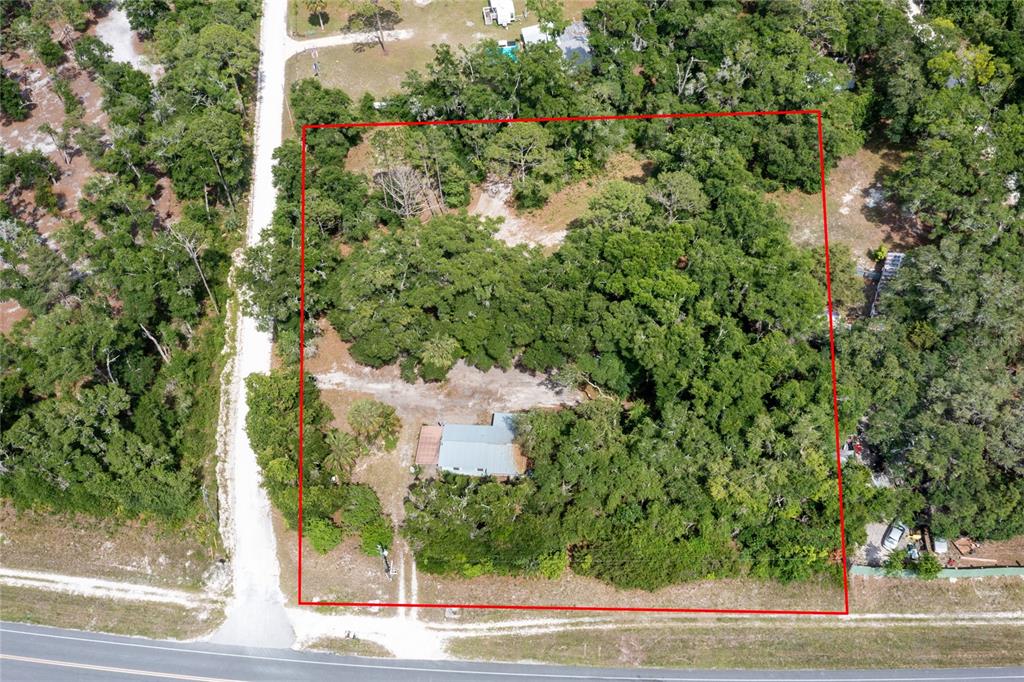 An aerial view shows a house situated on a large, wooded lot with a driveway — 9580 NE HIGHWAY 351, OLD TOWN, FL