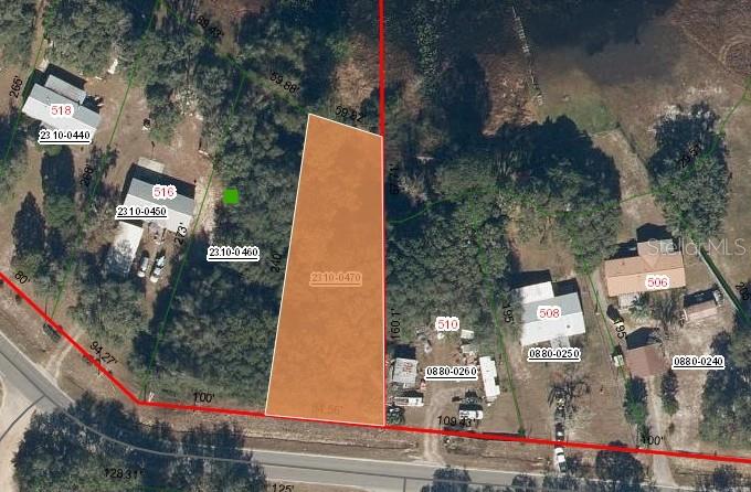 This is an aerial map showing a highlighted vacant lot with property lines and parcel numbers — CORDELL AVENUE, INTERLACHEN, FL