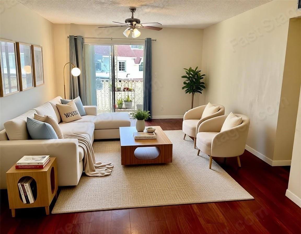 A living room features a sectional sofa, two armchairs, a coffee table, and a balcony — 700 SE 2nd Avenue # 416, Deerfield Beach FL 33441, DEERFIELD BEACH, FL