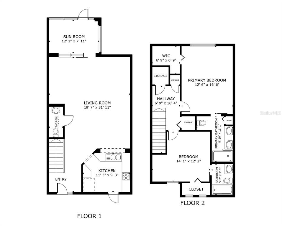 This image is a two-story floor plan showing the layout of rooms and living areas — 1589 W SWEET OAKS COURT, LECANTO, FL