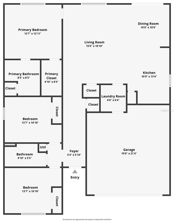 This is a floor plan for a single-story house with three bedrooms and a garage — 9547 SUMMERS CAY CIRCLE, THONOTOSASSA, FL
