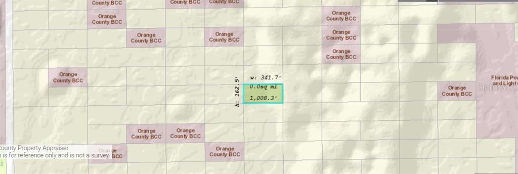 This is a map showing a highlighted rectangular property parcel with dimensions and area measurements — DILL ROAD, ORLANDO, FL
