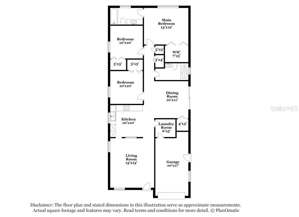 This is a floor plan of a single-story home with three bedrooms and a garage — 9599 LUPINE AVENUE, ORLANDO, FL