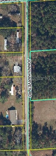 This is an aerial map view showing residential lots along a road — 0000 JOHN HARVEY ROAD, SANDERSON, FL