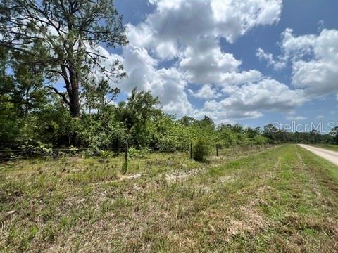 A grassy field borders a wooded area with a wire fence under a cloudy sky — 21031 GRANVILLE ROAD, NORTH FORT MYERS, FL