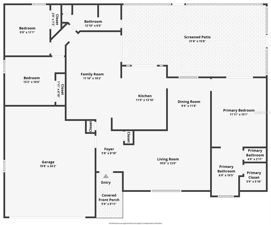 This is a floor plan showing a single-story house with a garage, patio, and bedrooms — 921 FORT SMITH BOULEVARD, DELTONA, FL