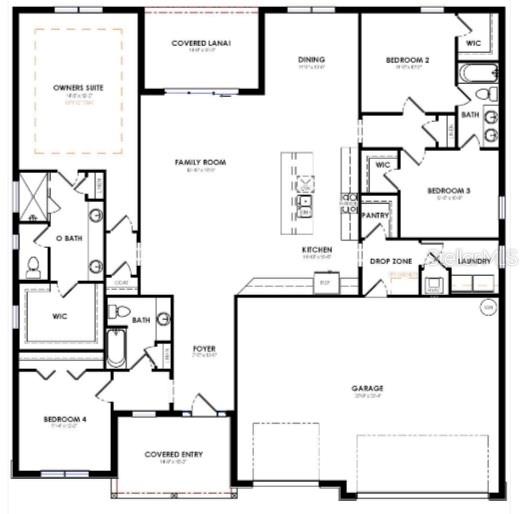 This is a floor plan for a single-story house featuring four bedrooms, a garage, and a lanai — 12 S SCHOOL AVENUE, LECANTO, FL