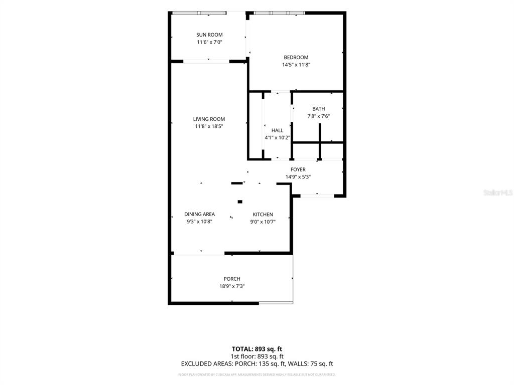 This is a floor plan showing the layout and dimensions of a one-bedroom residential unit — 1 WINDRUSH BOULEVARD UNIT 37, INDIAN ROCKS BEACH, FL