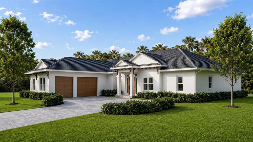 This is a rendering of a single-story white house with a dark tile roof — 11496 74TH AVENUE, SEMINOLE, FL