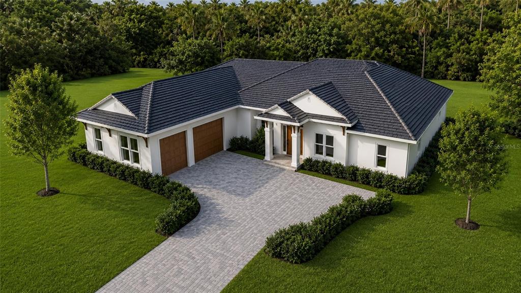 This is a rendering of a single-story house with a dark roof and paved driveway — 11496 74TH AVENUE, SEMINOLE, FL