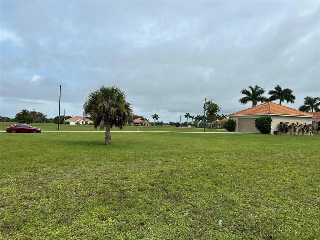 A wide, grassy lot features a single palm tree and a neighboring house with a garage — 24472 MANIZALES COURT, PUNTA GORDA, FL