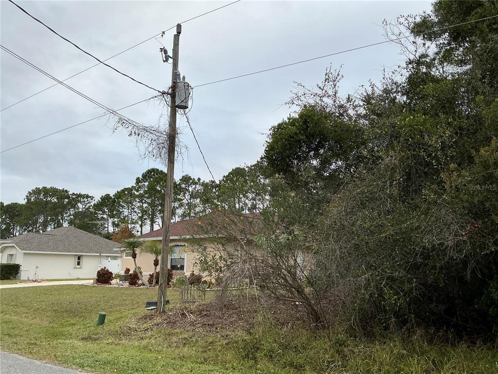 A utility pole stands in front of a house surrounded by trees and brush — 12 FAYY LANE, PALM COAST, FL