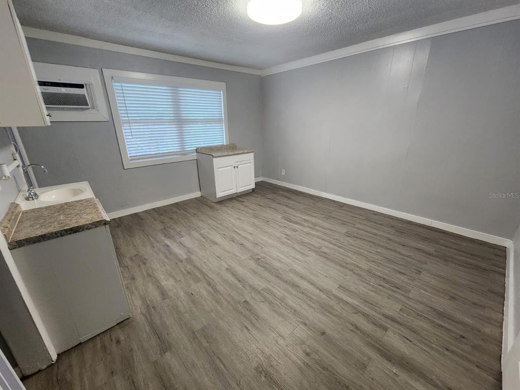 A room with gray walls, wood-look flooring, a small sink, and a white cabinet — 407 S JUPITER AVENUE UNIT 7, CLEARWATER, FL