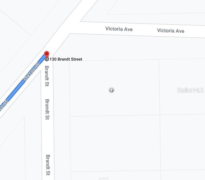 This is a map showing the location of a property at the intersection of streets — 130 BRANDT STREET, INTERLACHEN, FL