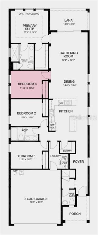 This is a floor plan for a single-story home with four bedrooms and a garage — 11751 SOFT MEADOW MEWS, SAN ANTONIO, FL