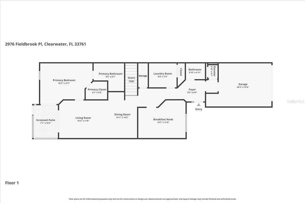 This is a floor plan for the first level of a residential property — 2976 FIELDBROOK PLACE, CLEARWATER, FL