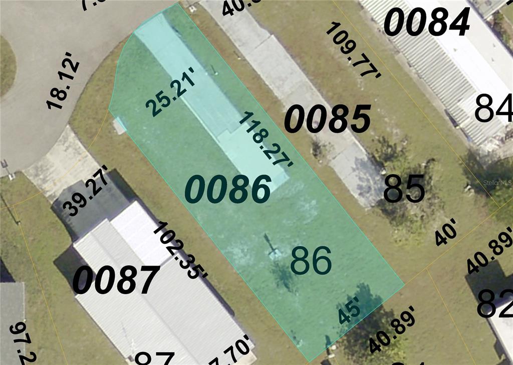 This is a property map showing the lot boundaries and dimensions for parcel 0086 — 6534 HONU (LOT 86) COURT, NORTH PORT, FL