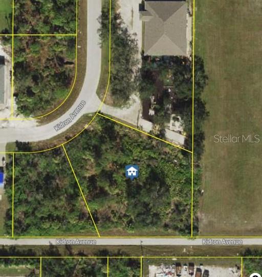 This is an aerial map view of a vacant, wooded residential lot — 10475 KIDRON AVENUE, ENGLEWOOD, FL