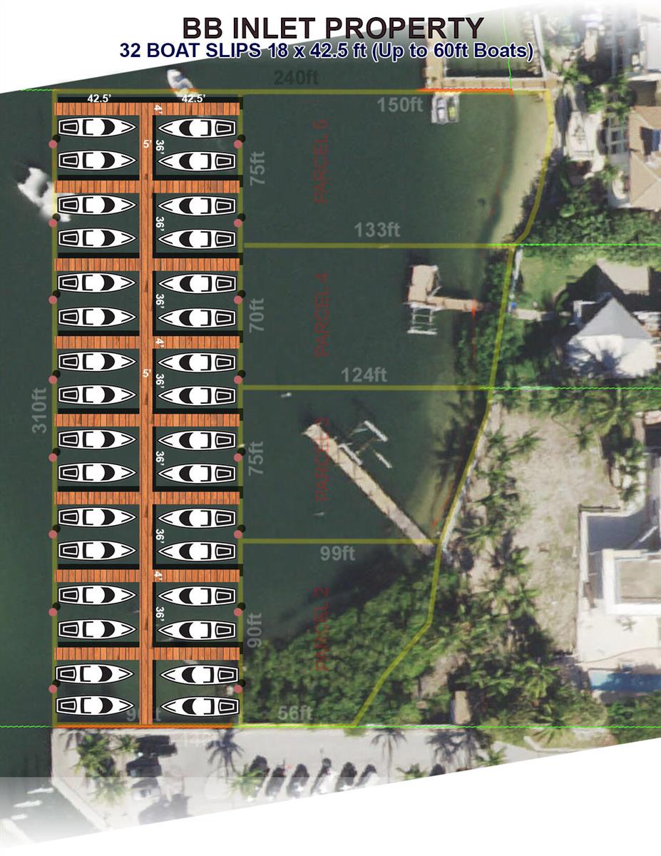 This map shows a property layout featuring 32 boat slips arranged in two rows — 4000 S Ocean Boulevard, Manalapan FL 33462, MANALAPAN, FL