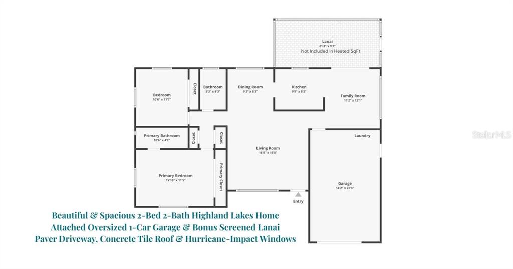 This is a floor plan for a two-bedroom, two-bathroom home with an attached garage — 1520 KENMORE COURT, PALM HARBOR, FL
