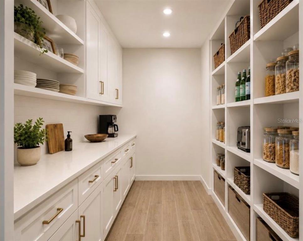 This rendering shows a home bar with light wood cabinets, floating shelves, and a wine cooler — 19631 MARDI GRAS STREET, ORLANDO, FL