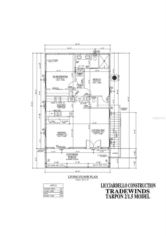 This is a floor plan for a two-bedroom, 1.5-bathroom home with a covered porch — 10228 W MIDDLEBURG LOOP, HOMOSASSA, FL
