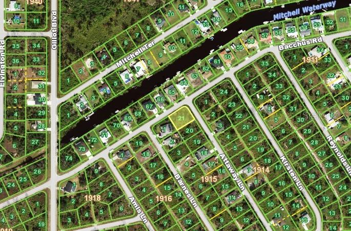 This is a map showing residential property lots and street layouts in a neighborhood — 12381 BACCHUS ROAD, PORT CHARLOTTE, FL