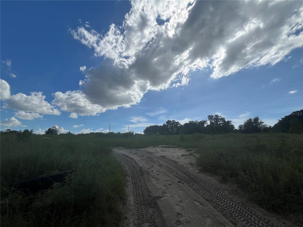 A dirt path leads through a grassy, open field under a bright, cloudy blue sky — W KELLY PARK ROAD, APOPKA, FL