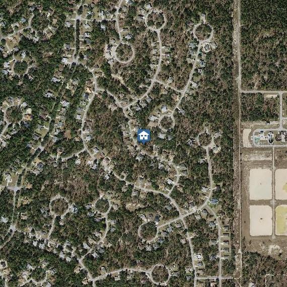 This is an aerial map view of a residential neighborhood with a highlighted property location — 19 BALSAM STREET, HOMOSASSA, FL