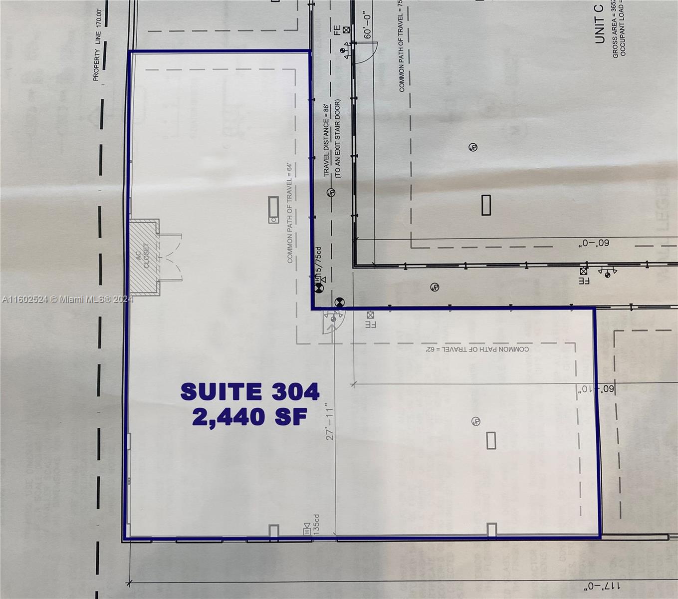 This is a floor plan for Suite 304, showing its layout, dimensions, and exit paths — 42 NW 27th Ave # 304, Miami FL 33125, MIAMI, FL