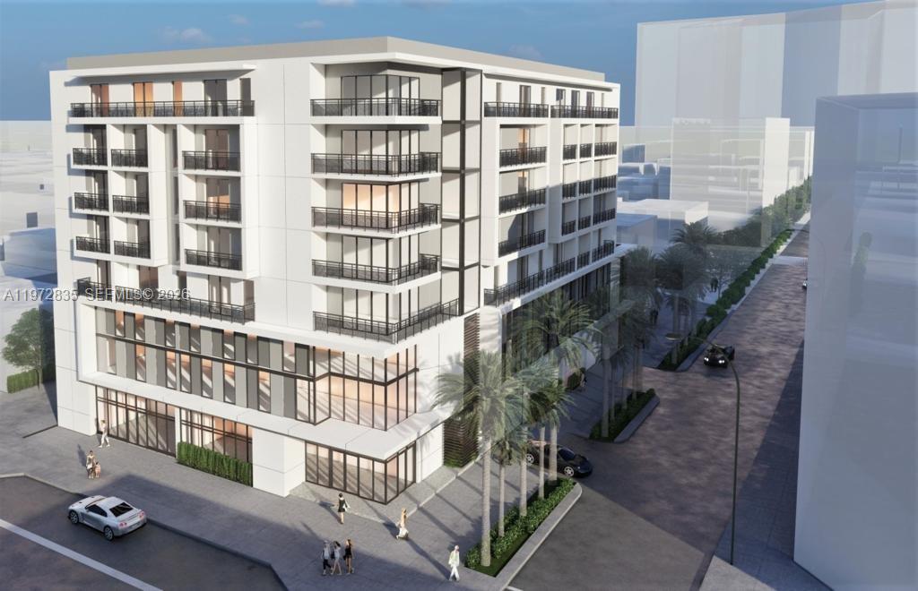 This is a digital architectural rendering of a modern multi-story residential building with balconies — 1505 W Flagler St, Miami FL 33135, MIAMI, FL