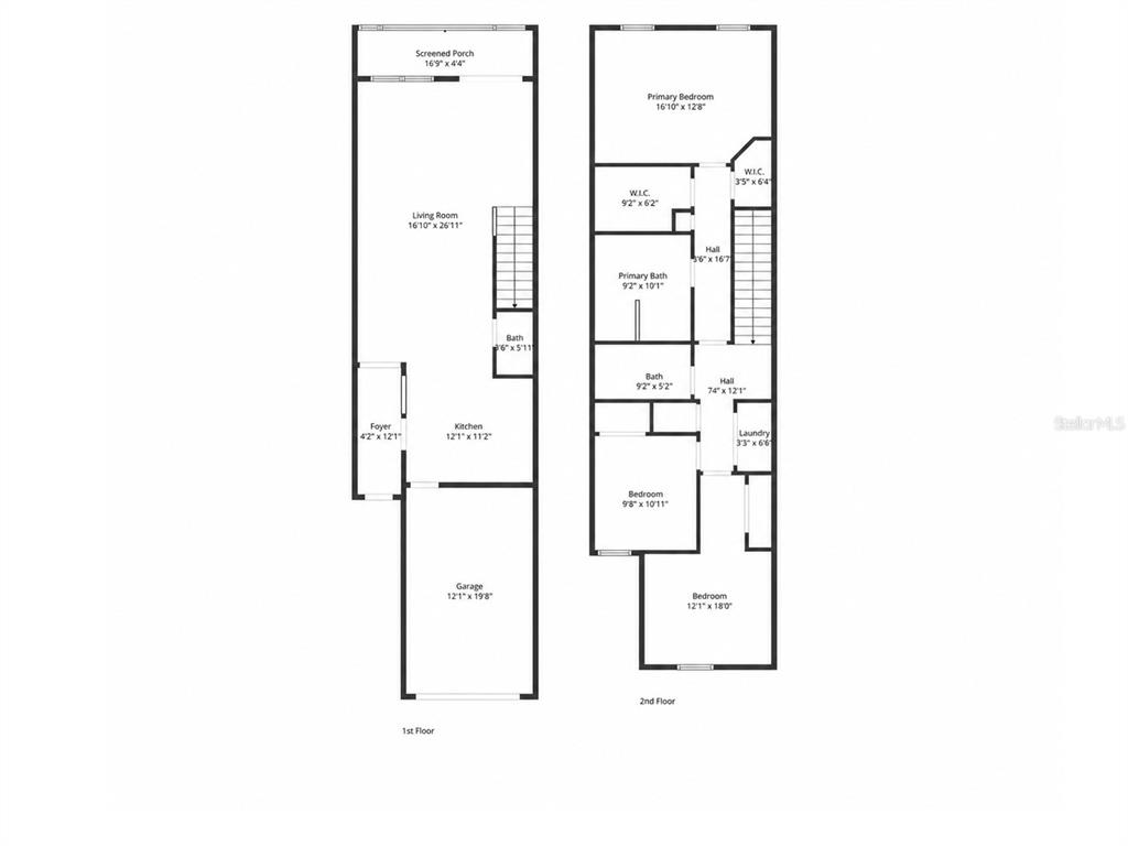 This is a two-story floor plan showing the layout of a house with a garage — 724 ROYAL EMPRESS DRIVE, RUSKIN, FL