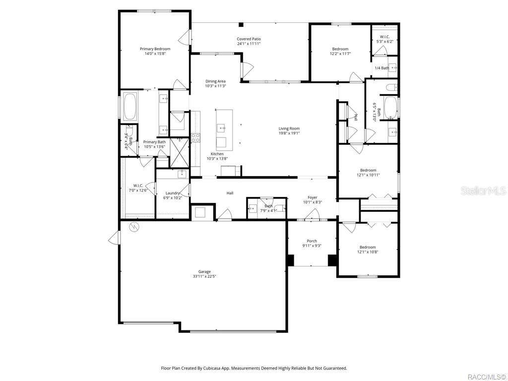 This is a floor plan for a single-story house with a garage and covered patio — 4530 S FLORIDA AVENUE, INVERNESS, FL