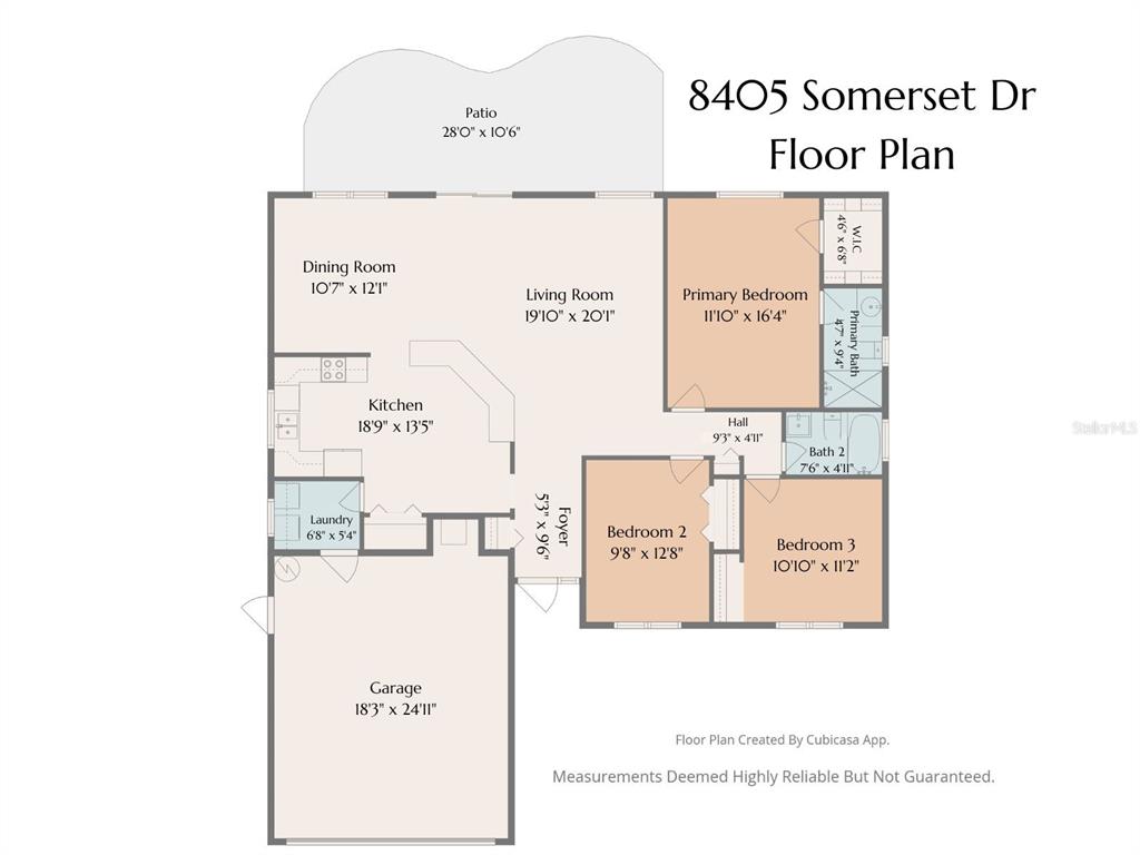 This is a floor plan for a single-story house with three bedrooms and a garage — 8405 SOMERSET DRIVE, LARGO, FL