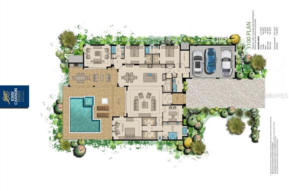 This is a floor plan for a single-story home featuring three bedrooms, a pool, and garage — 11157 PRICE LANE, MYAKKA CITY, FL