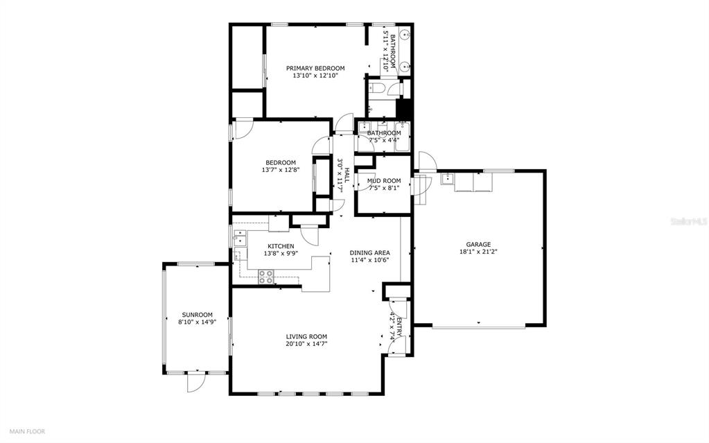 This is a floor plan of a single-story house with a garage and sunroom — 24814 PINE HL, LEESBURG, FL