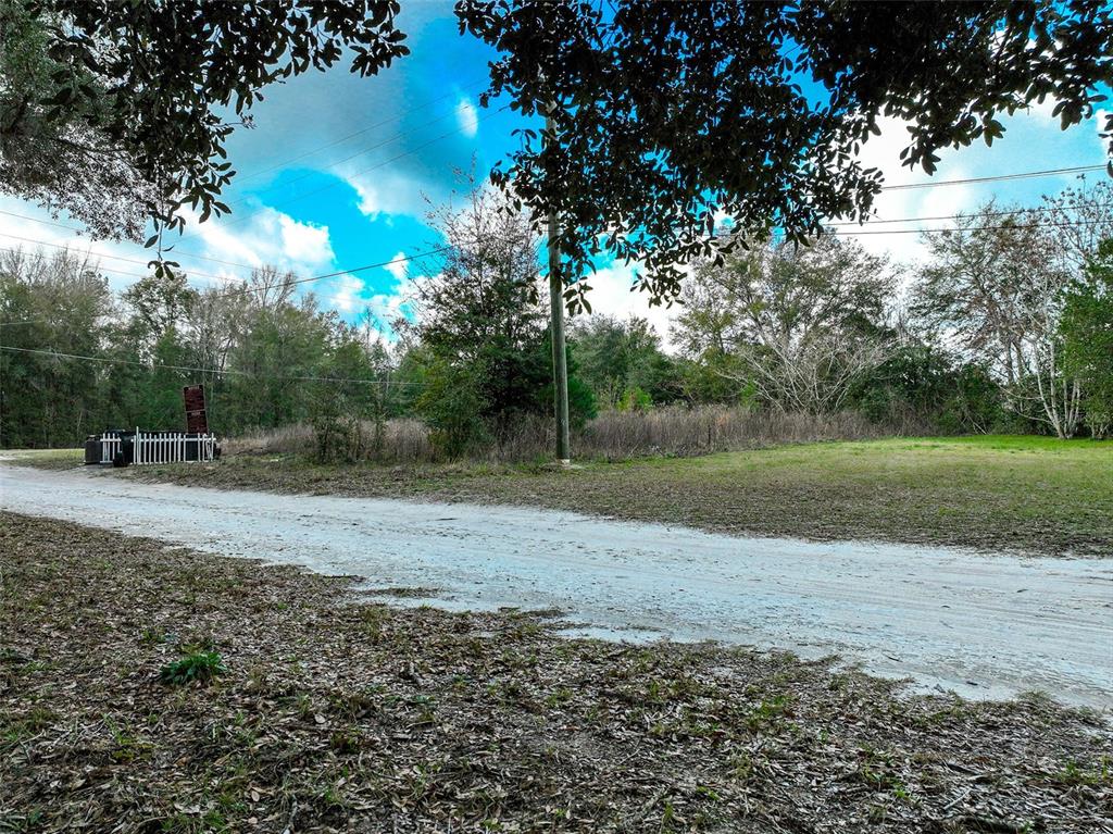 A dirt road runs past a grassy lot with trees and a small white fence — 106 NW FAT CAT COURT, LAKE CITY, FL