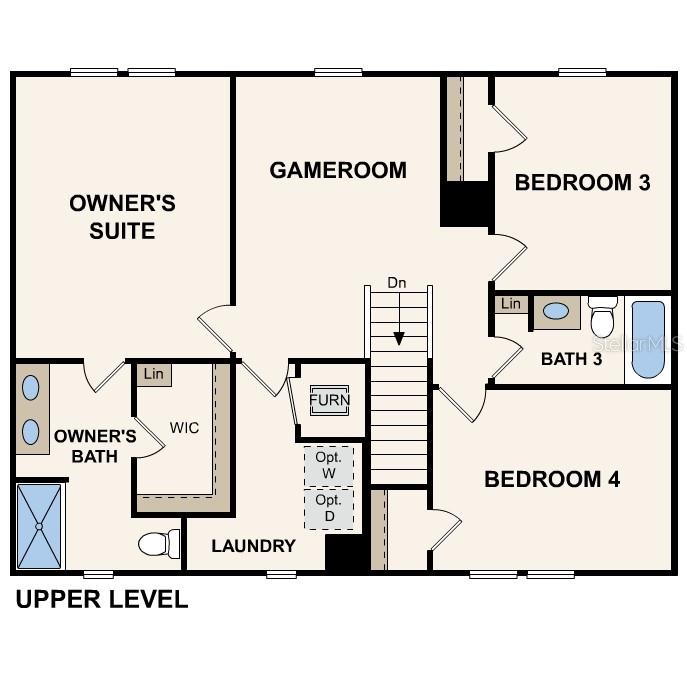 This is a floor plan of an upper level featuring four rooms, a laundry area, and two bathrooms — 14260 NW 162ND PLACE, ALACHUA, FL