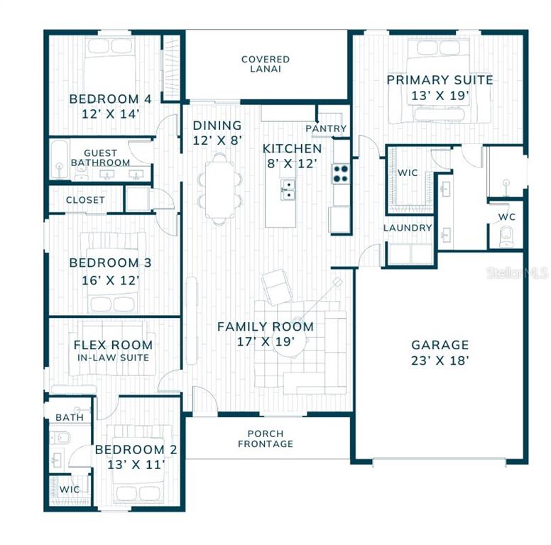 This is a floor plan for a single-story home featuring four bedrooms and a garage — 5 SERVICE BERRY PLACE, PALM COAST, FL