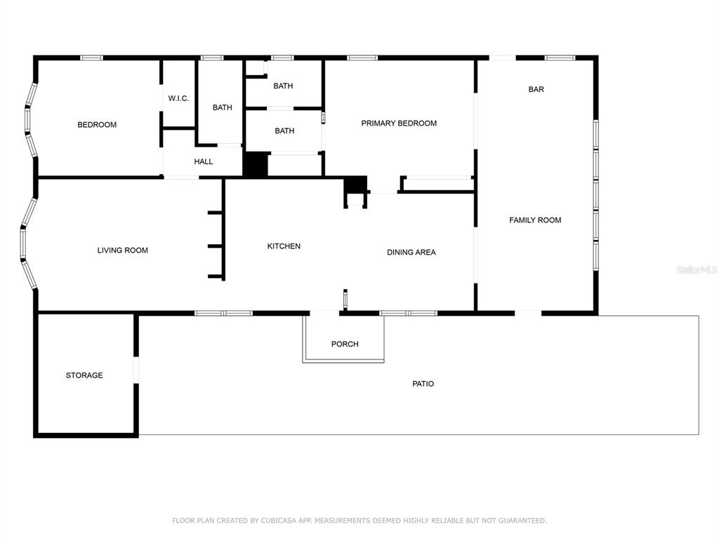This is a floor plan of a single-story house with a porch and patio — 5026 FOXWOOD BOULEVARD, LAKELAND, FL