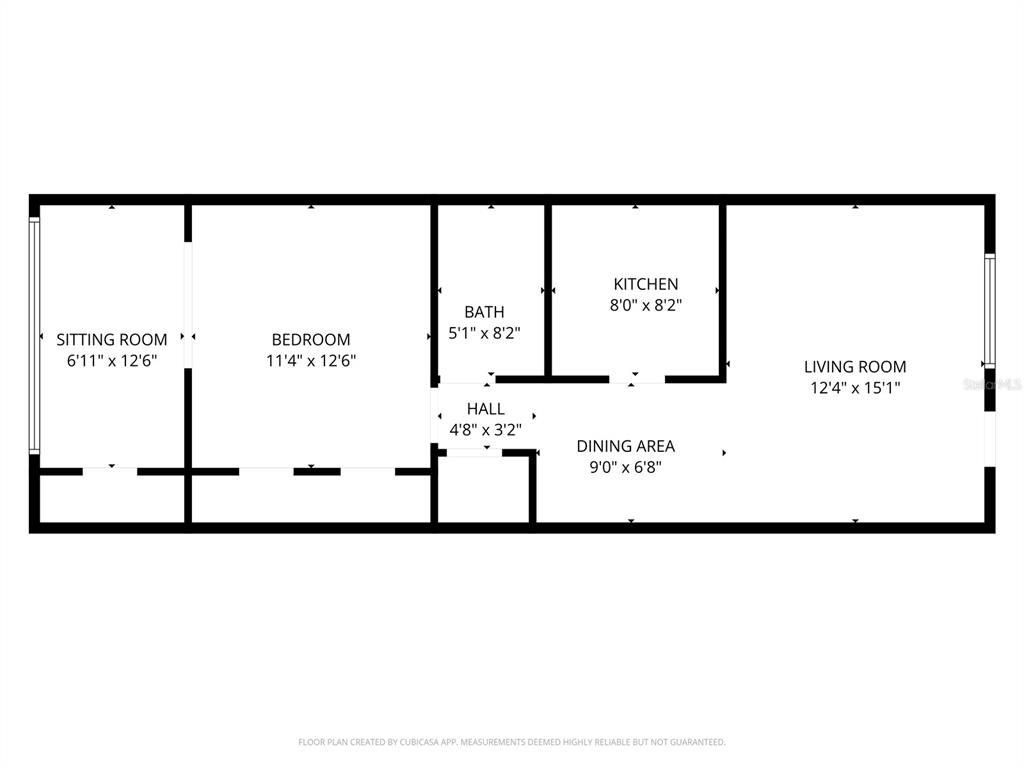 This is a floor plan showing a one-bedroom apartment with a kitchen, living room, and bath — 8126 112TH STREET UNIT 306, SEMINOLE, FL