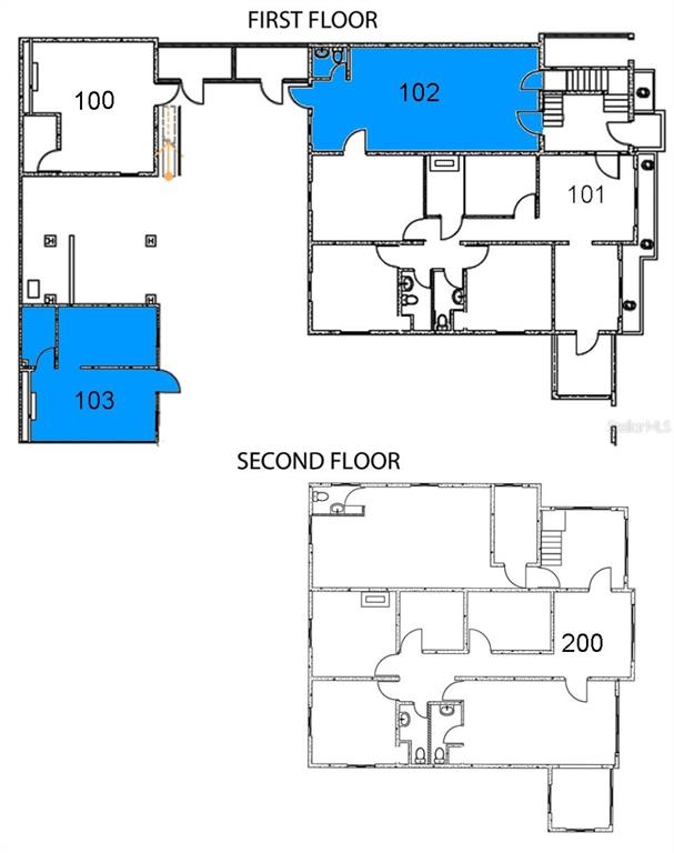 This is a floor plan showing the layout of a two-story commercial building — 204 GUAYAMA, SAN JUAN, PR
