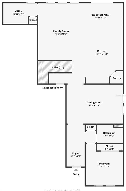 This is a floor plan of a single-story home featuring a bedroom, bathroom, and kitchen — 4189 JESPERSEN STREET, APOPKA, FL