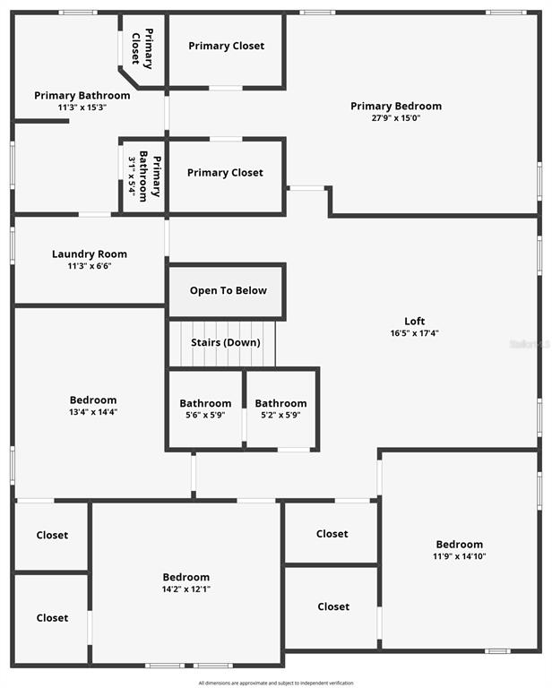 This floor plan shows the layout of an upper level with four bedrooms, a loft, and bathrooms — 4189 JESPERSEN STREET, APOPKA, FL