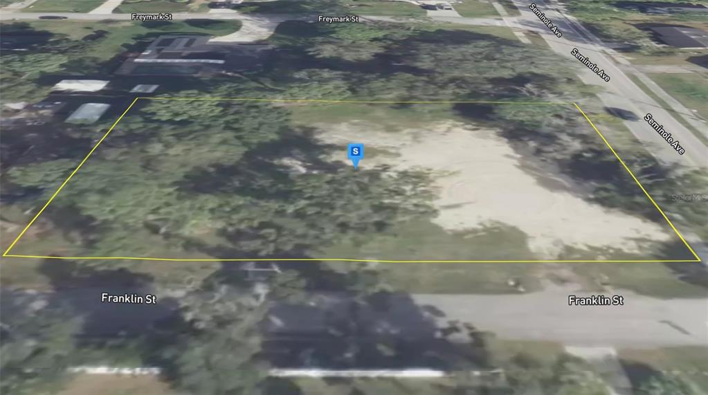 This is an aerial map view of a vacant, partially wooded rectangular lot — 1329 FRANKLIN STREET, ALTAMONTE SPRINGS, FL